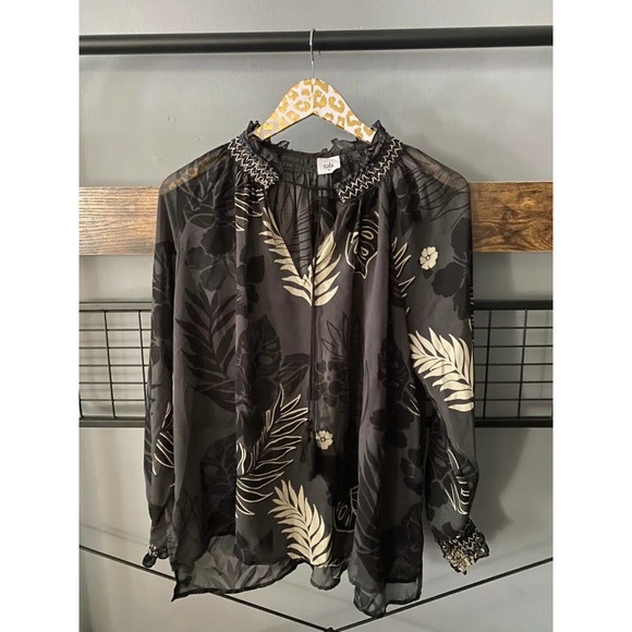 CAbi Tops Cabi Sheer Black Floral Blouse Size Medium Poshmark